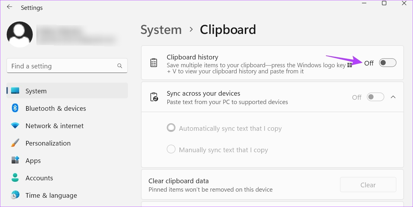 Turn on toggle for Clipboard history