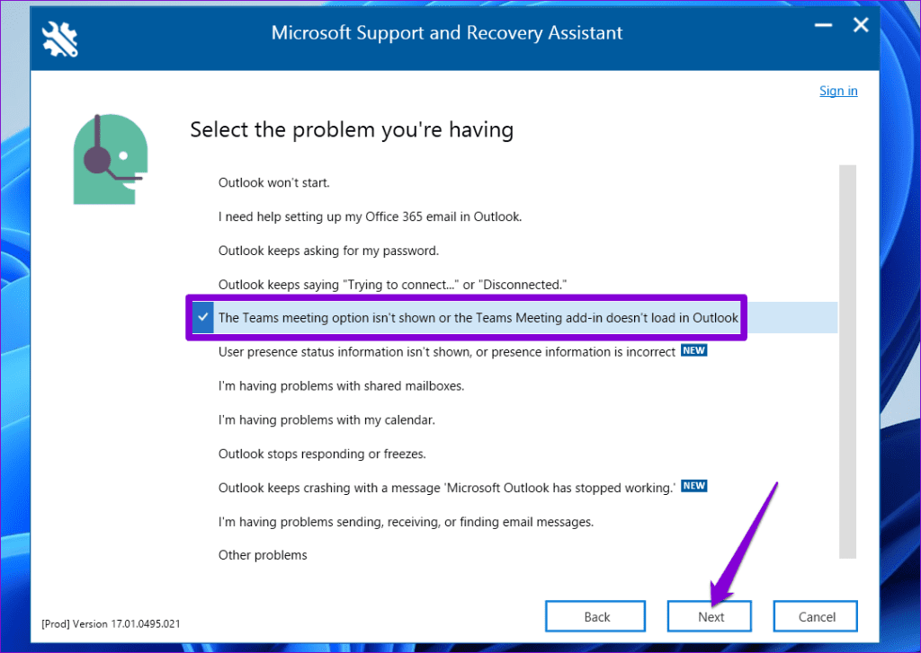 Fix Teams Add in in Outlook With the Microsoft Support and Recovery Assistant