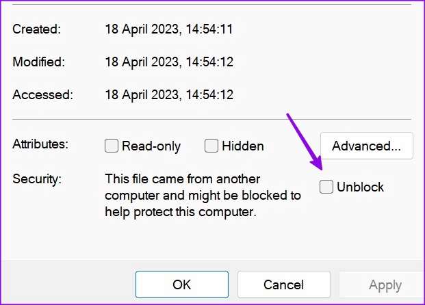 unblock a file on Windows