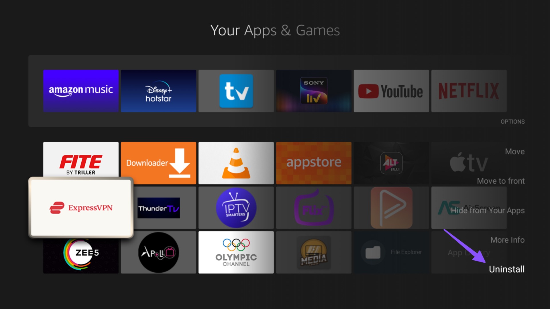 Uninstall apps on Fire TV Stick
