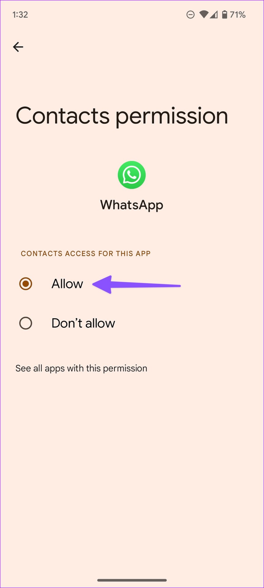 Allow contacts permission
