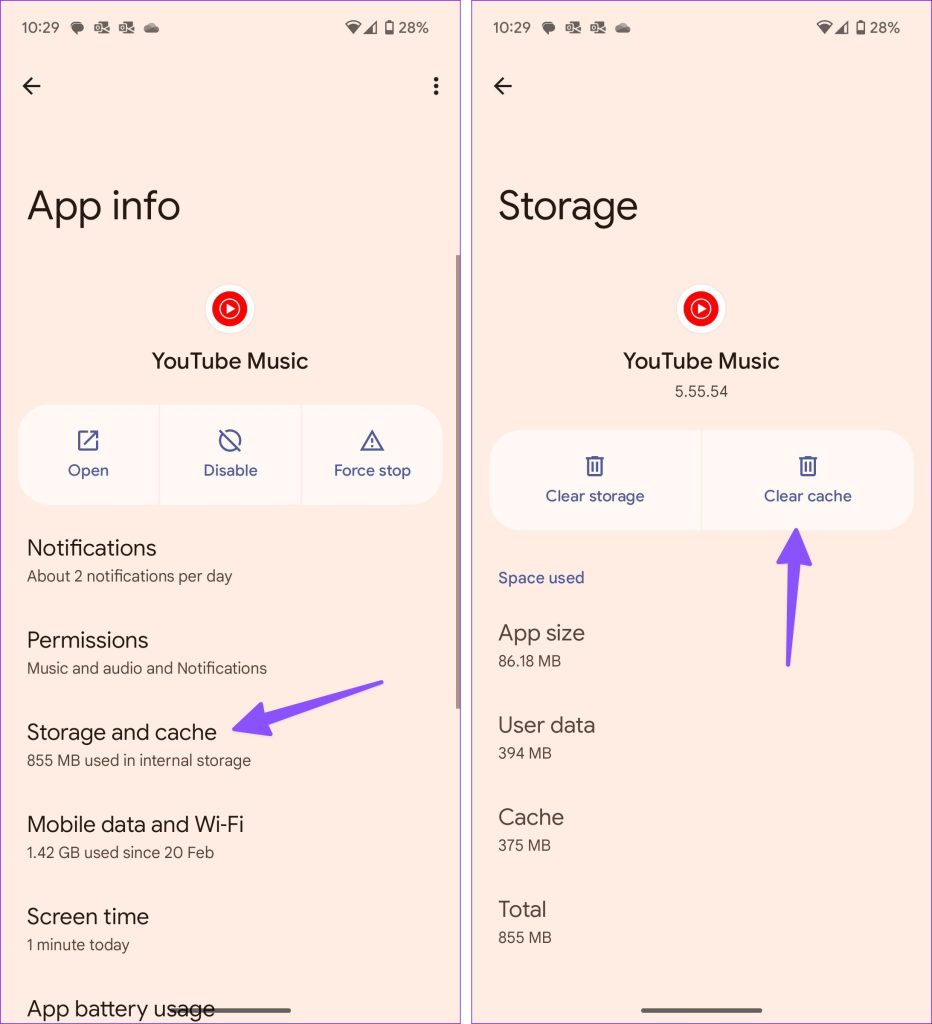 clear youtube music cache