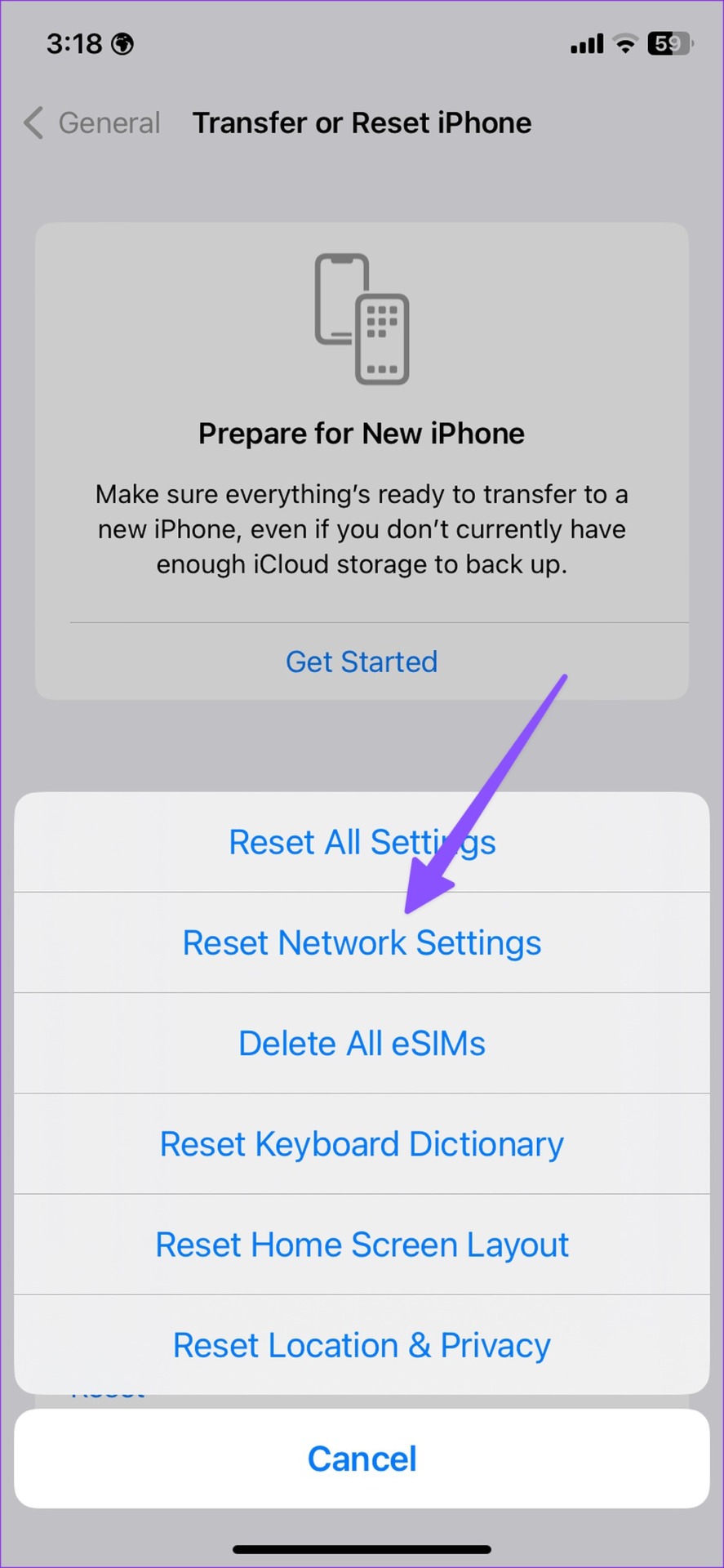reset network settings on iPhone