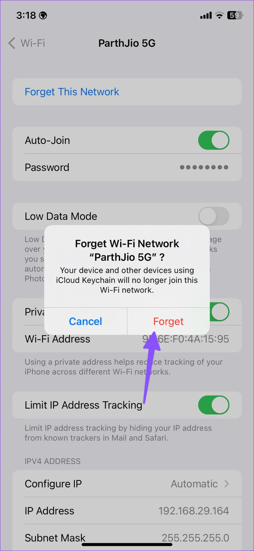 forget wi-fi network on iPhone