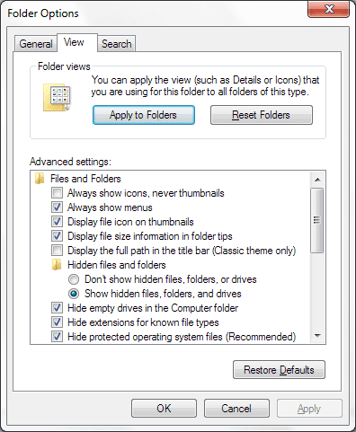 Folder Options View
