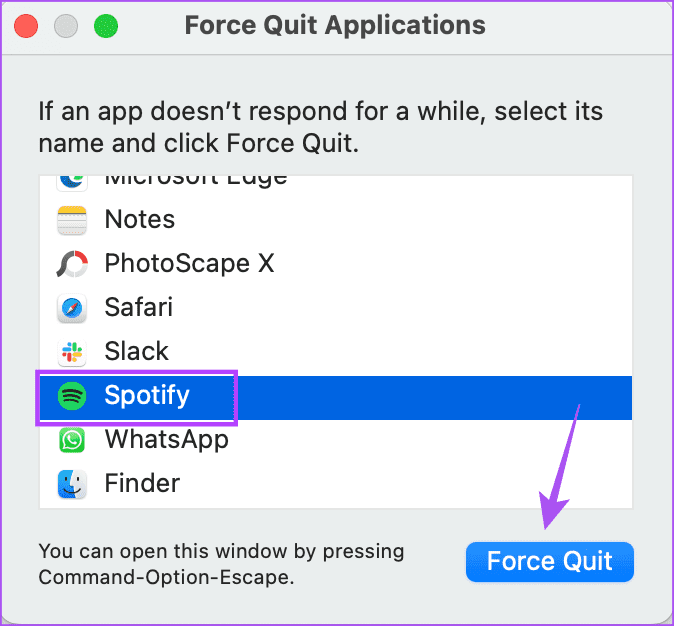 Force quit Spotify Mac