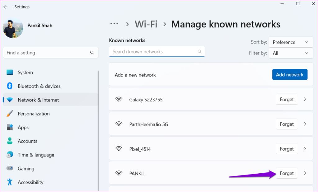 Forget Wi-Fi Network on Windows 11