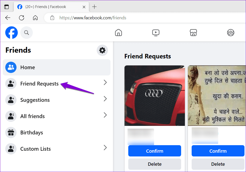 Friend Requests Tab in Facebook for Desktop