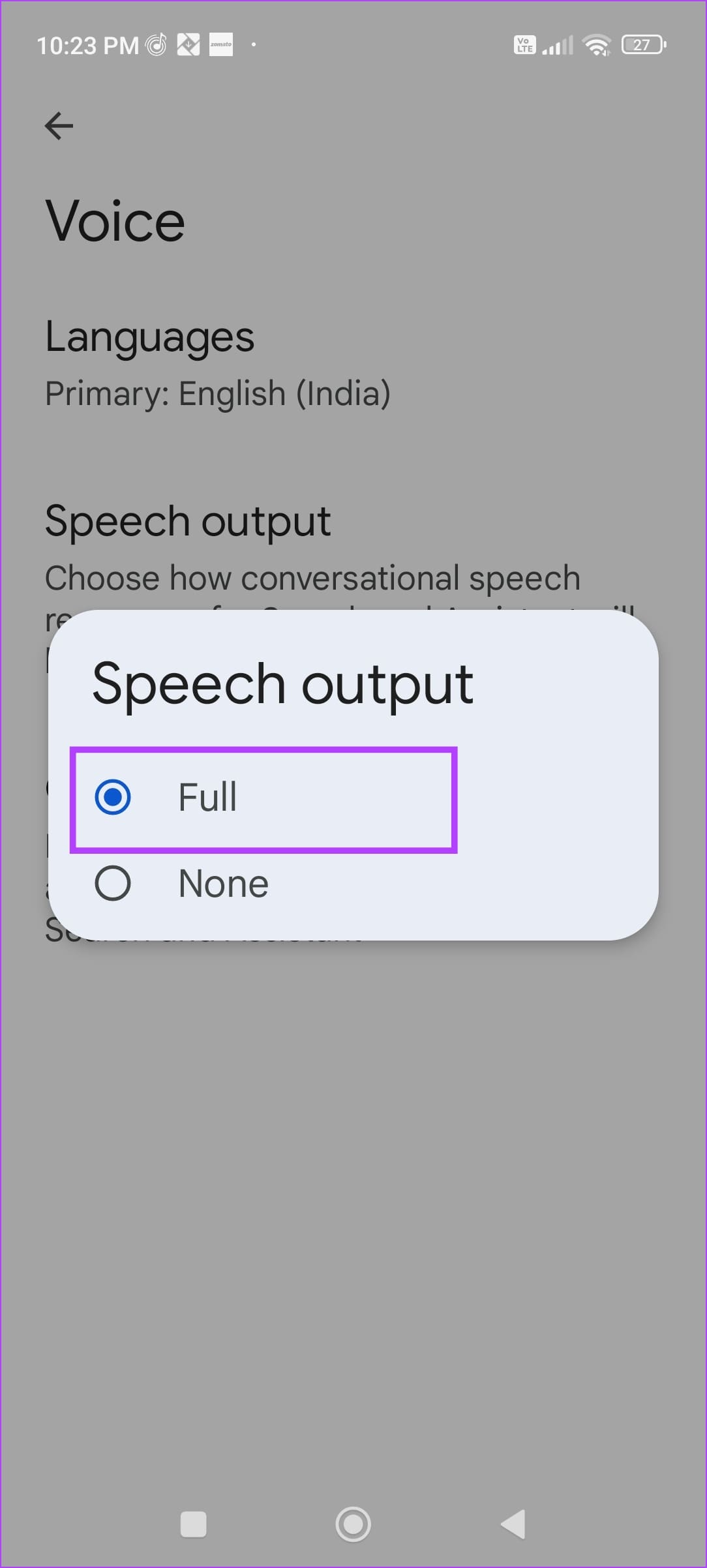 Full Speech Output in Voice
