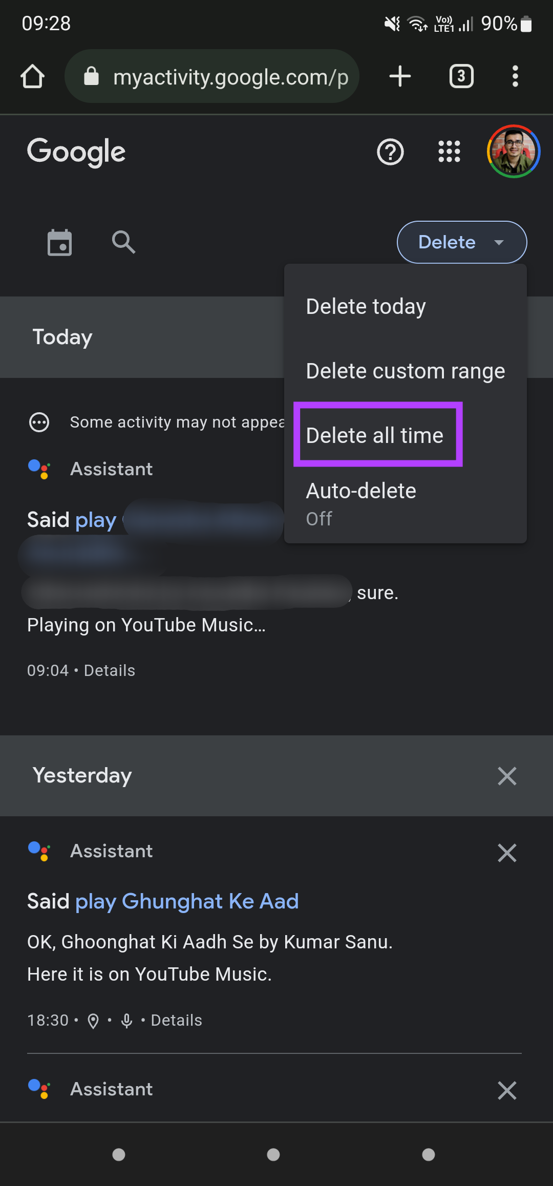 Delete all time voice history