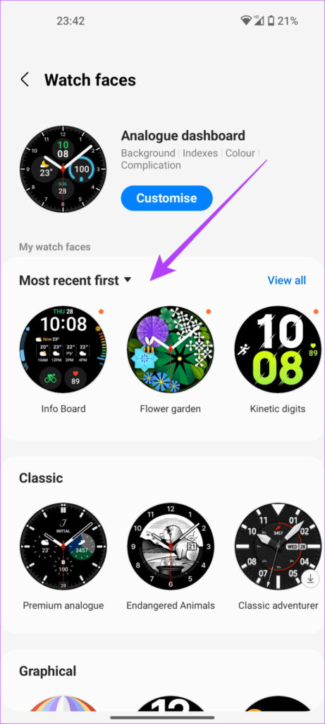 select Galaxy Watch 5 watch faces