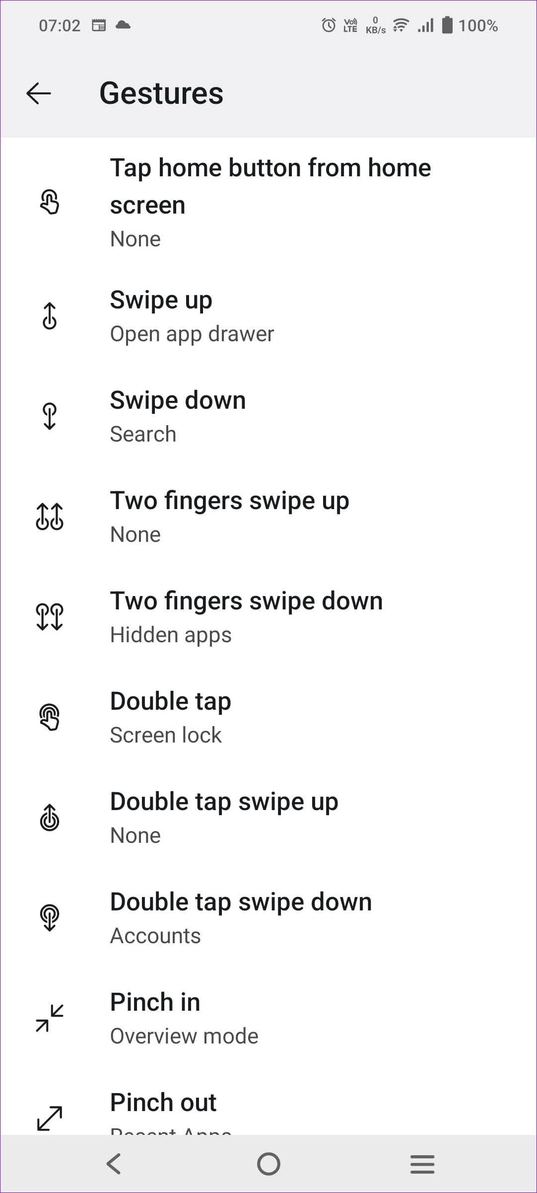Geatures Settings Microsoft launcher