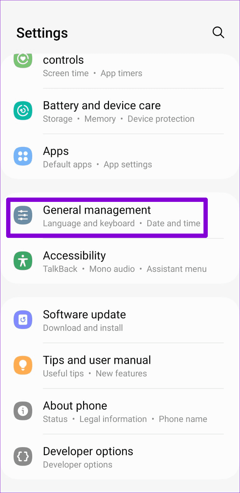 General Management on Samsung or Android Phone