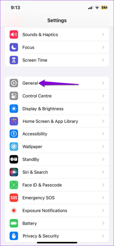 General Settings on iPhone 16