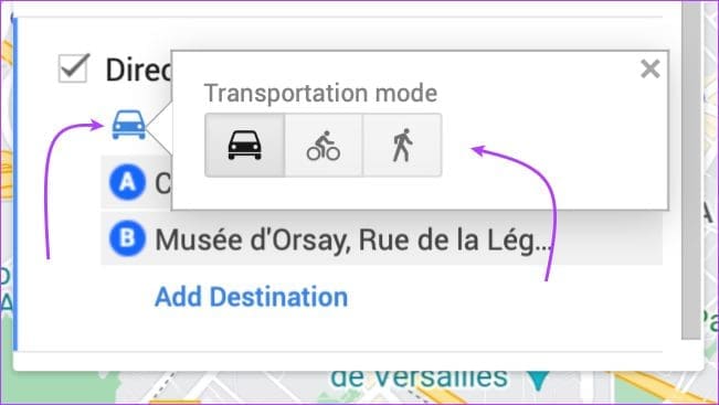 Change transportation method in My Maps