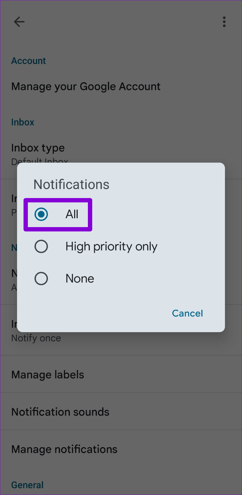 Gmail App Notifications on Android