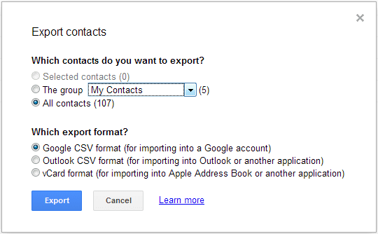 Gmail Export Options