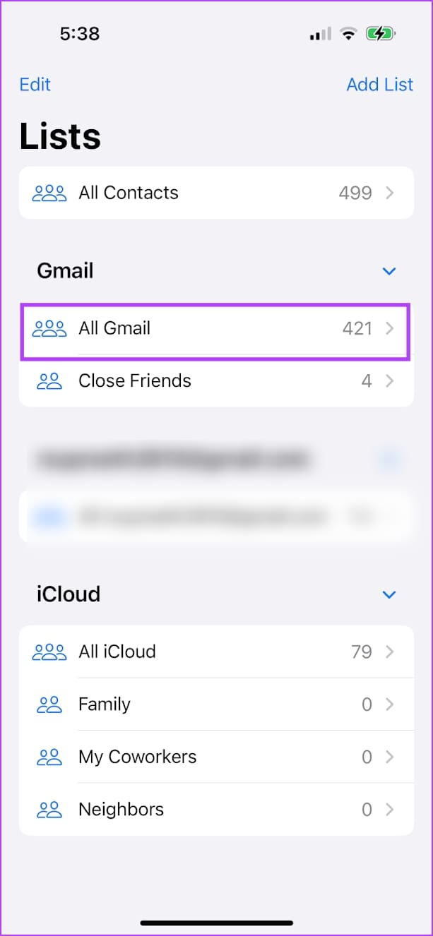Gmail List Contacts