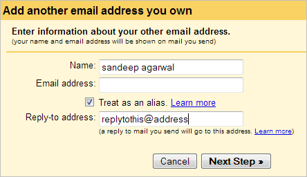 Gmail Set Reply Address