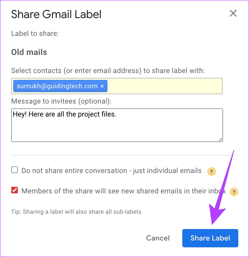 share folder in gmail