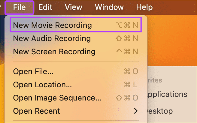 Go to File and click on New Movie Recording - 10