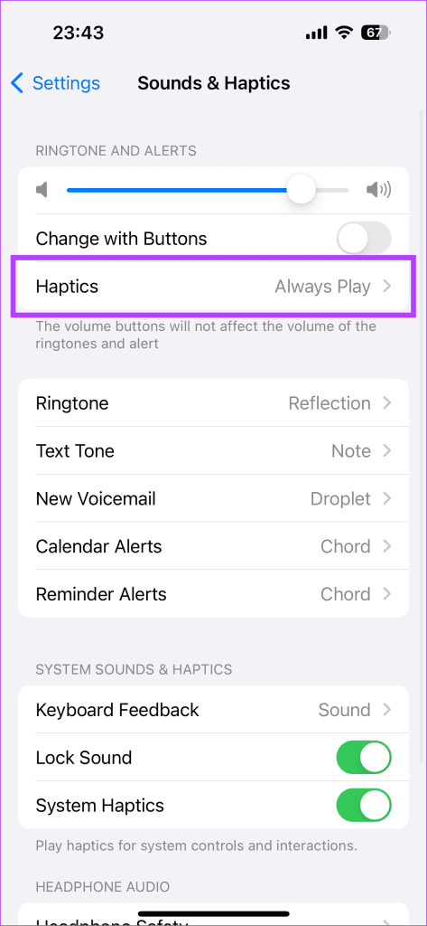 Go to Haptics on iOS 17