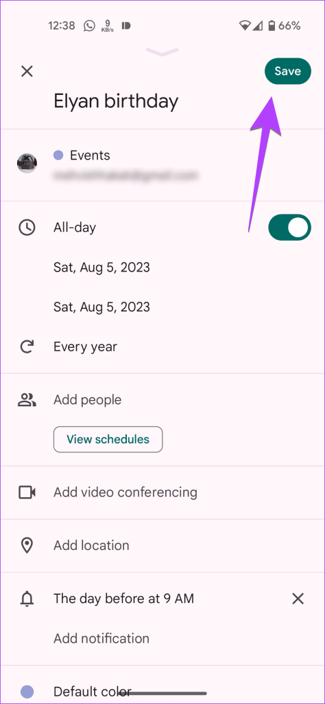 Google Calendar Mobile Event Save