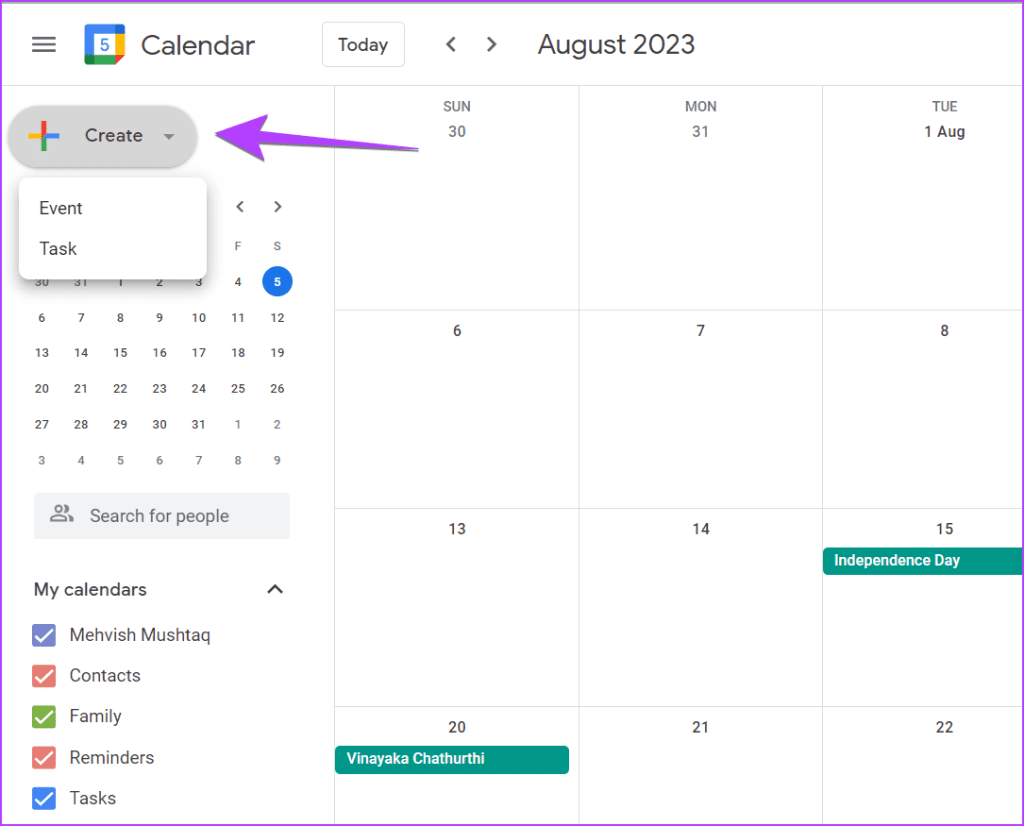 Google Calendar PC Create Event