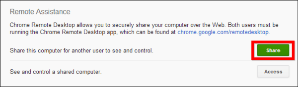 Google Chrome Remote Desktop Share