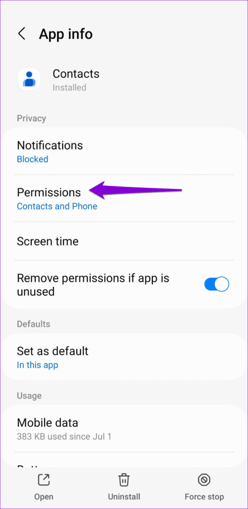 Google Contacts App Permissions on Android