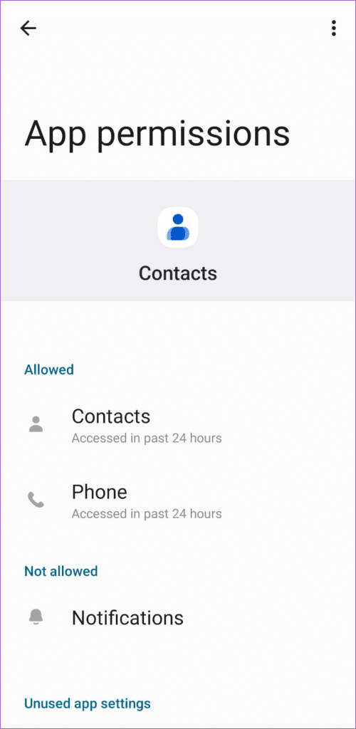 Google Contacts App Permissions on Android Phone