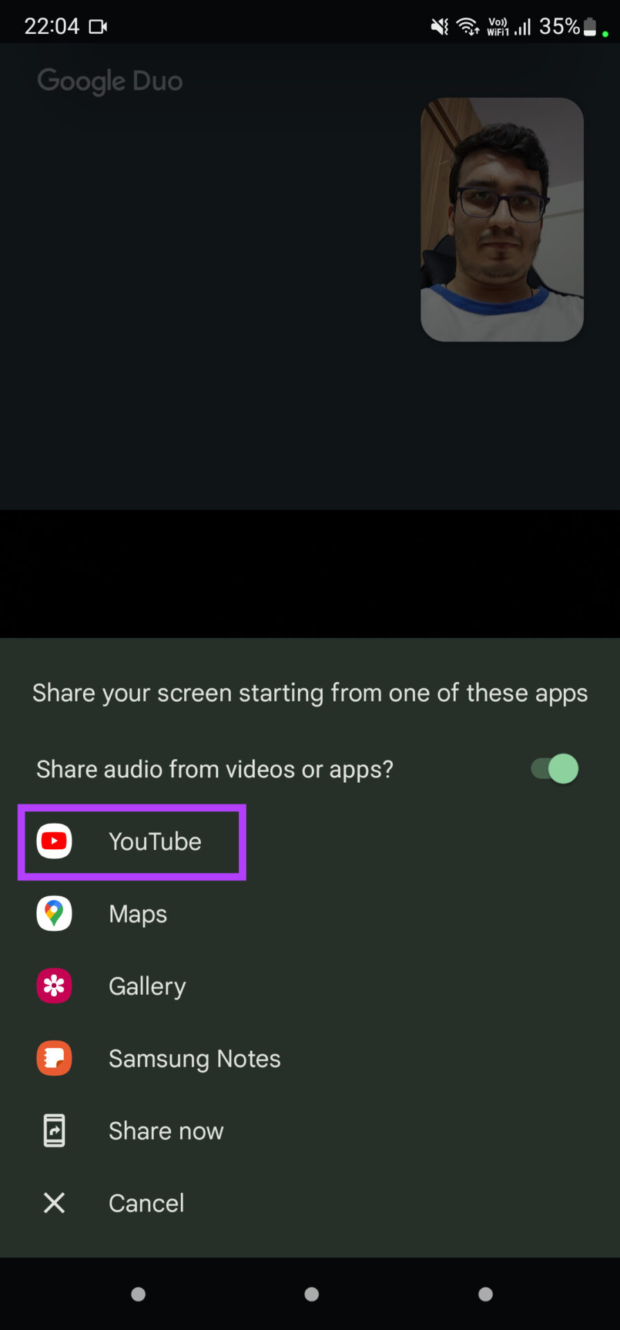 Share screen on Duo