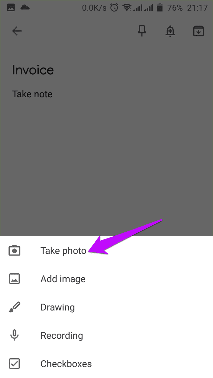 Приложение Google Keep Сделайте фото