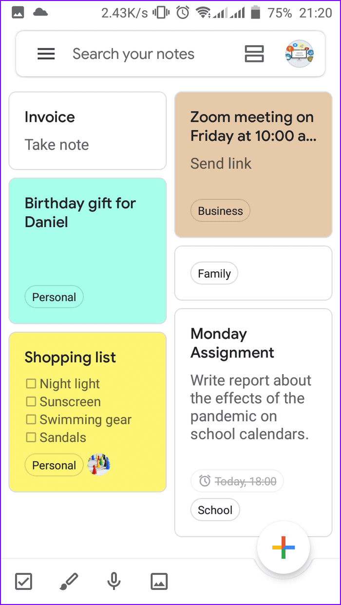 Приложение Google Keep Notes