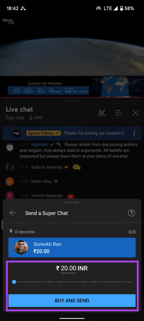 Super chat amount