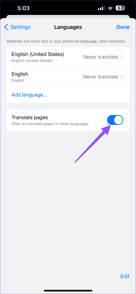 Disable automatic page translation