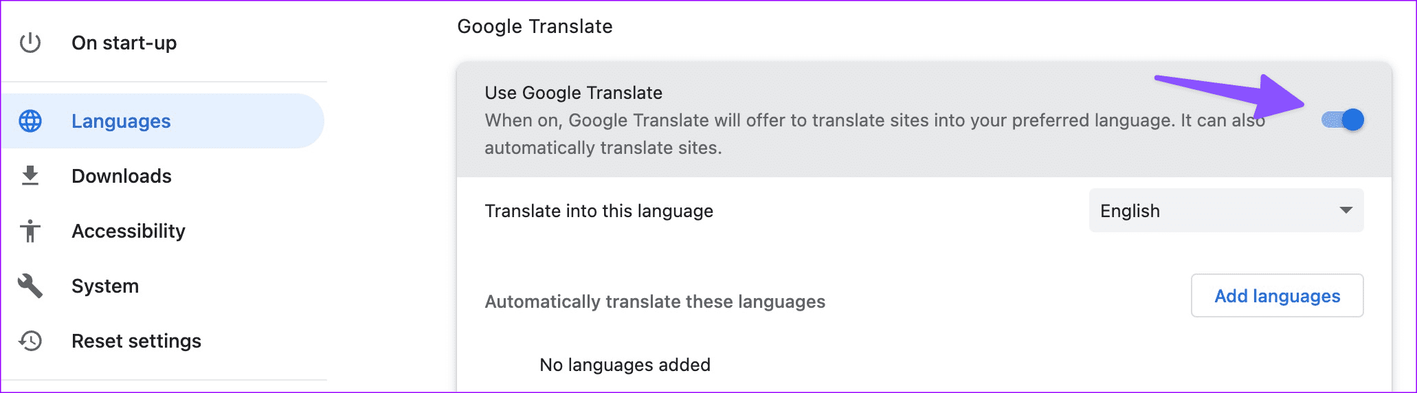 disable google translate feature on chrome