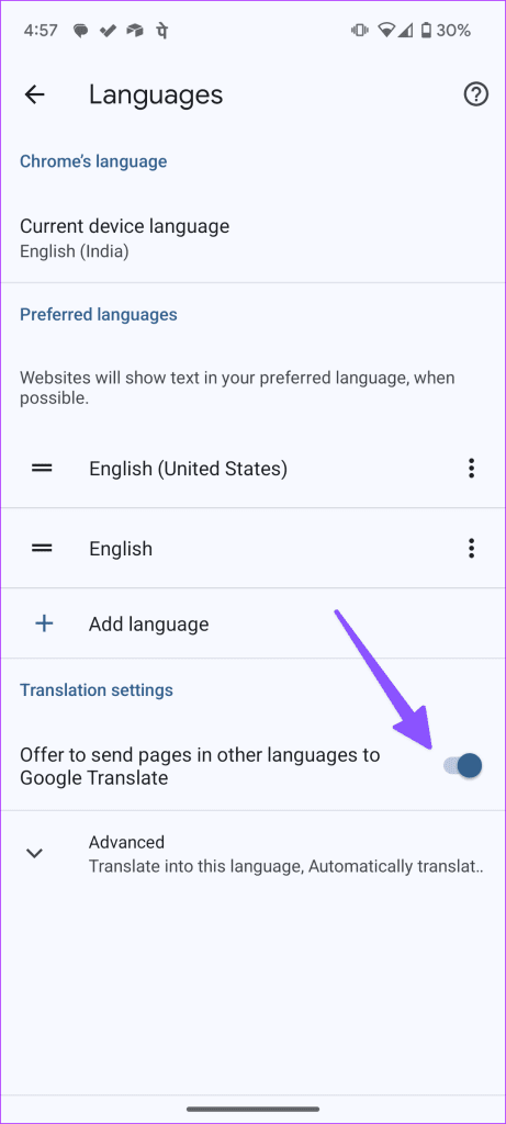 Disable automatic page translation