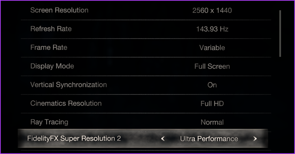 Graphics Settings of RE4R