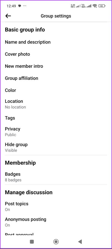 Group Settings screen