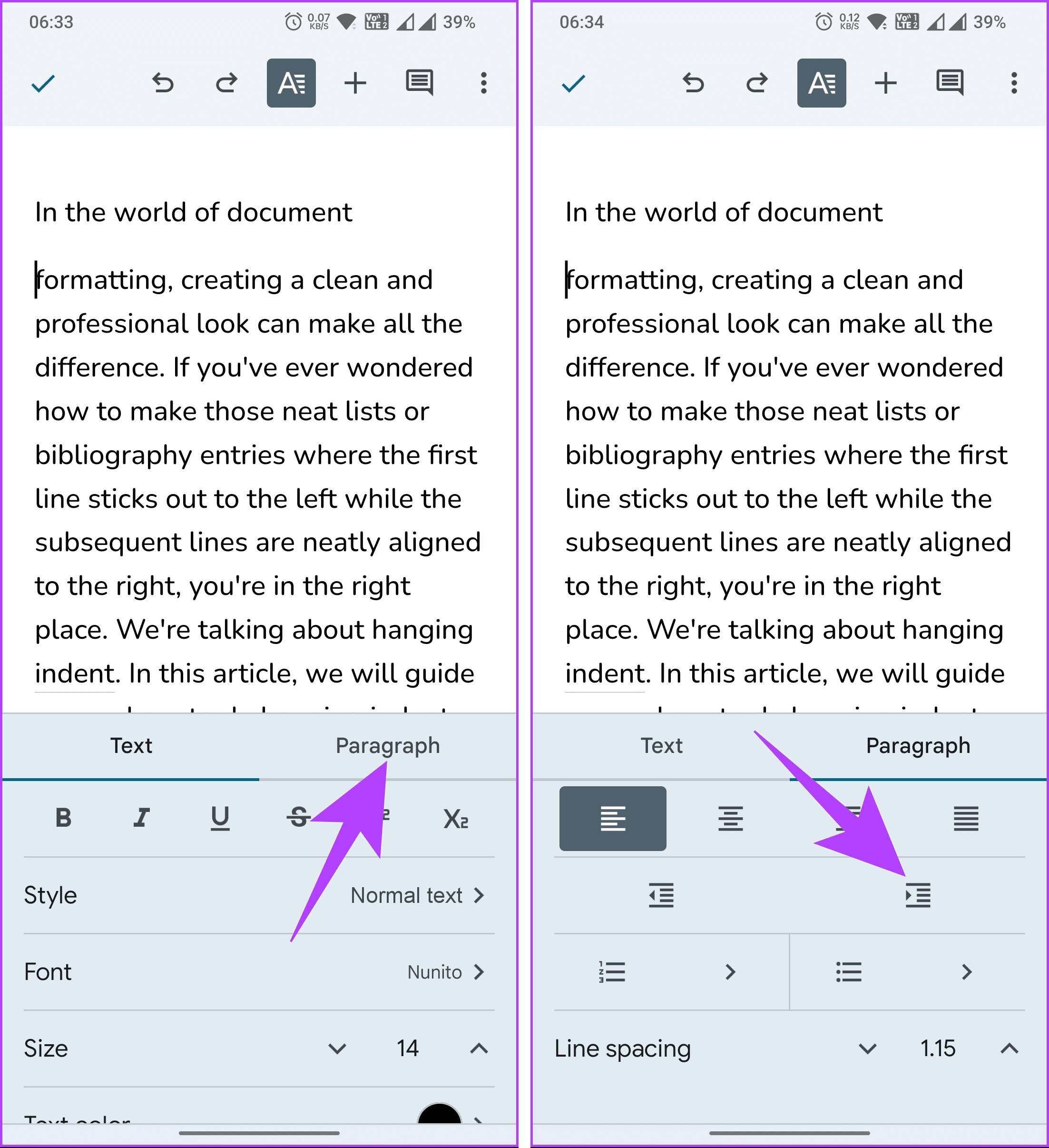 switch to the Paragraph tab
