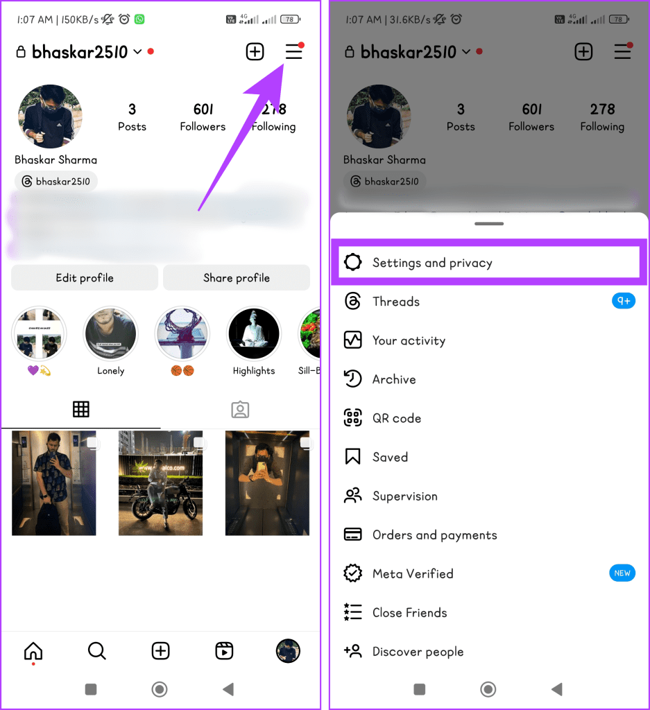 Head to profile tab press hamburger menu and choose Settings and Privacy