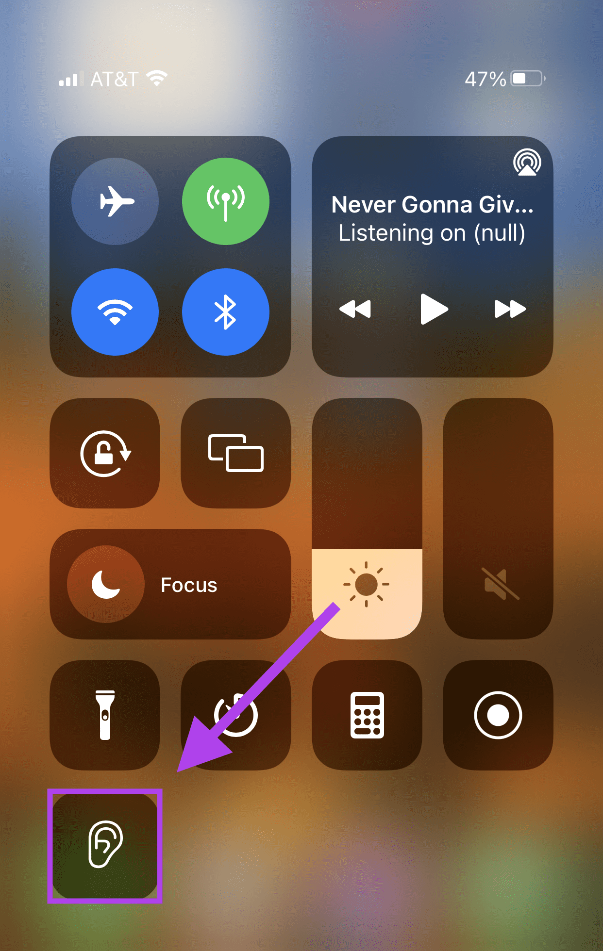 Hearing in Control Center Click On It
