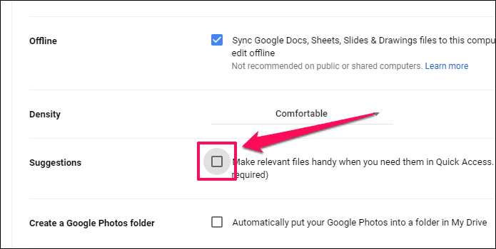 Hide Google Drive Quick Access 2