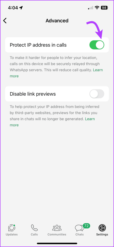 Hide IP address in WhatsApp calls 2