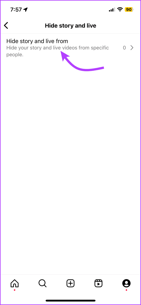 Choose Hide story and live from