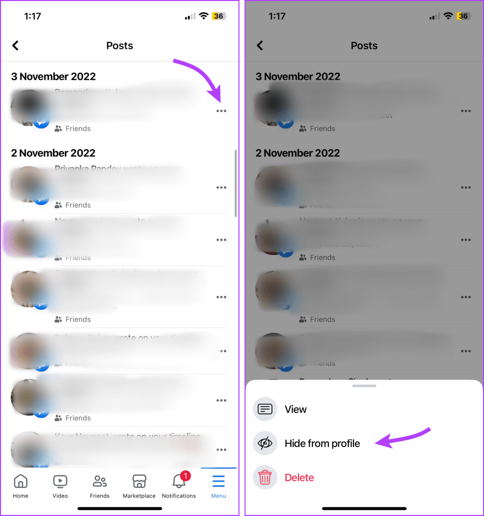 Tap the three-dot icon and then Hide from Profile