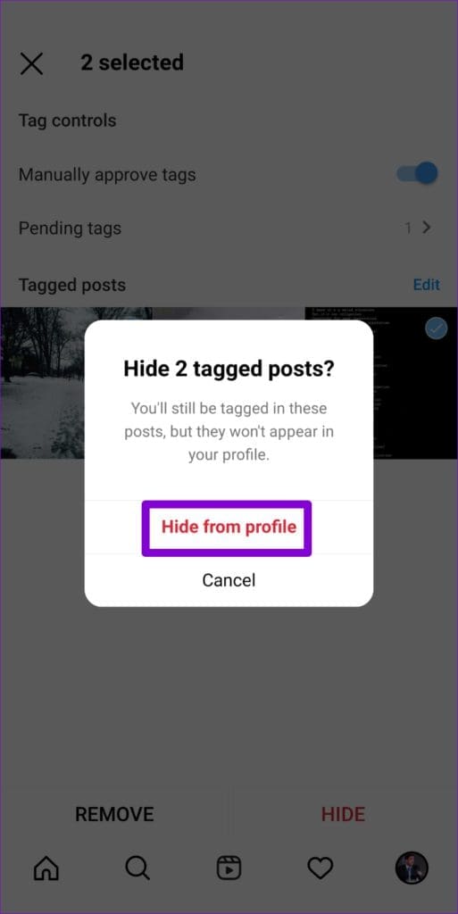 Hide Tagged Posts From Profile on Instagram Prompt
