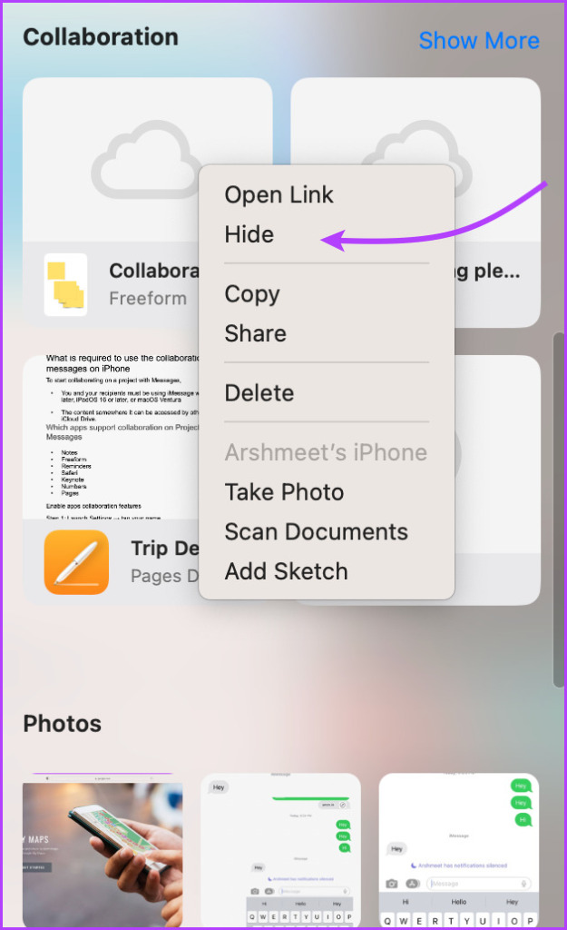 Select Hide from the contextual menu