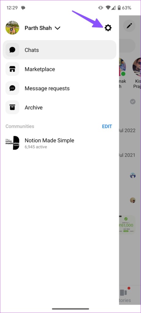Messenger settings on mobile